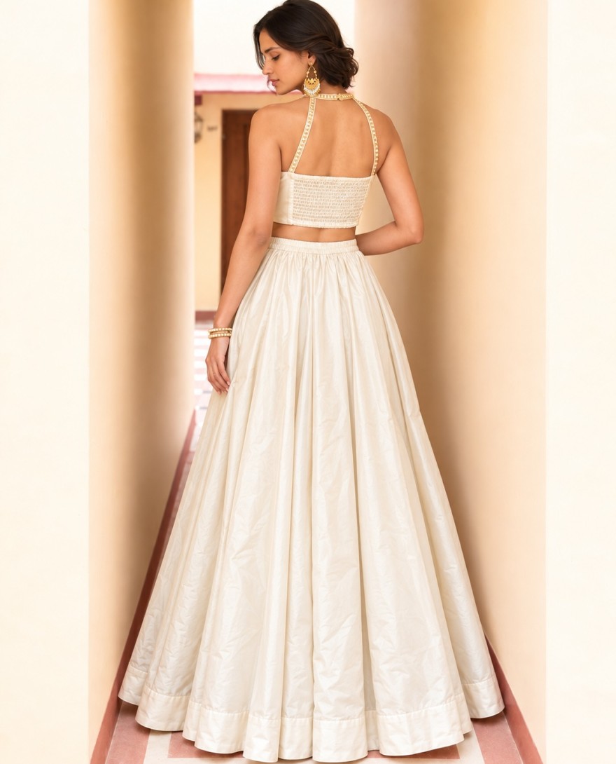 9028 - Silk Designer Lehenga Choli in Off White